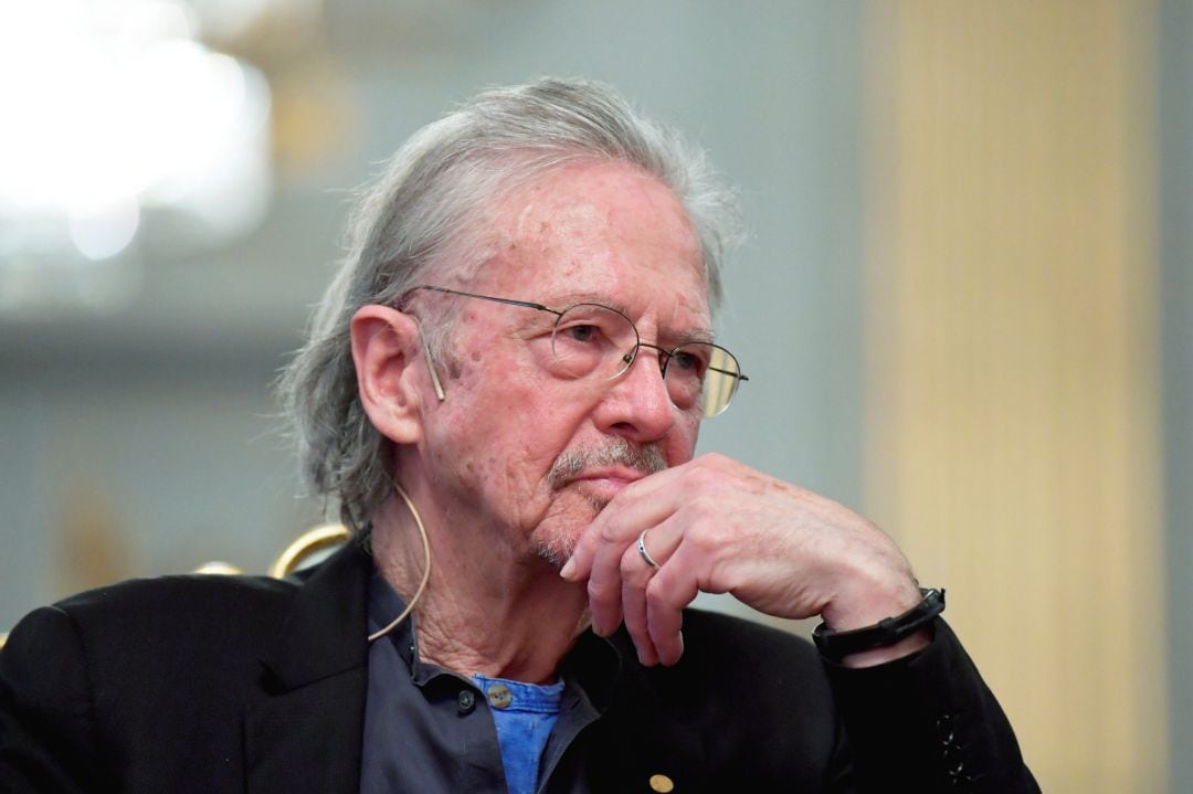 Nobel Prize in Literature laureate Peter Handke reacts during a news conference at the Swedish Academy in Stockholm, Sweden December 6, 2019