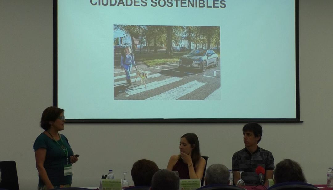 Paloma Fernández, técnico de la ONCE, durante su charla