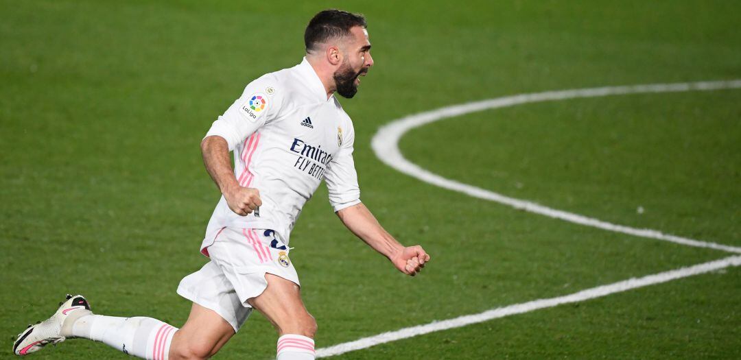 Dani Carvajal celebra un gol ante el Atlético de Madrid de la pasada temporada