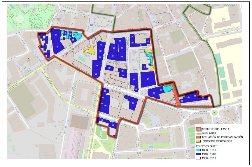 Plano de las calles del  barrio de San Lorenzo donde se actuará