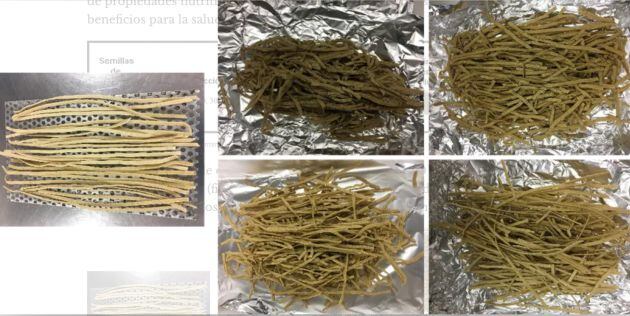 Pasta seca, enriquecida con polvos de germinados de moringa.