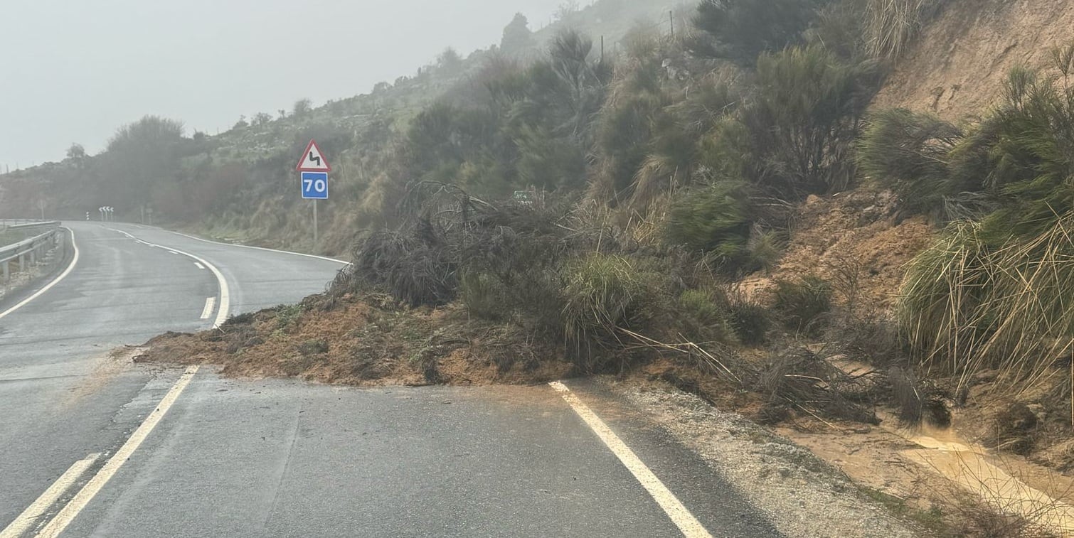 Desprendimiento en la carretera AV-900. Personal de la Junta de Castilla y León ya ha despejado la carretera