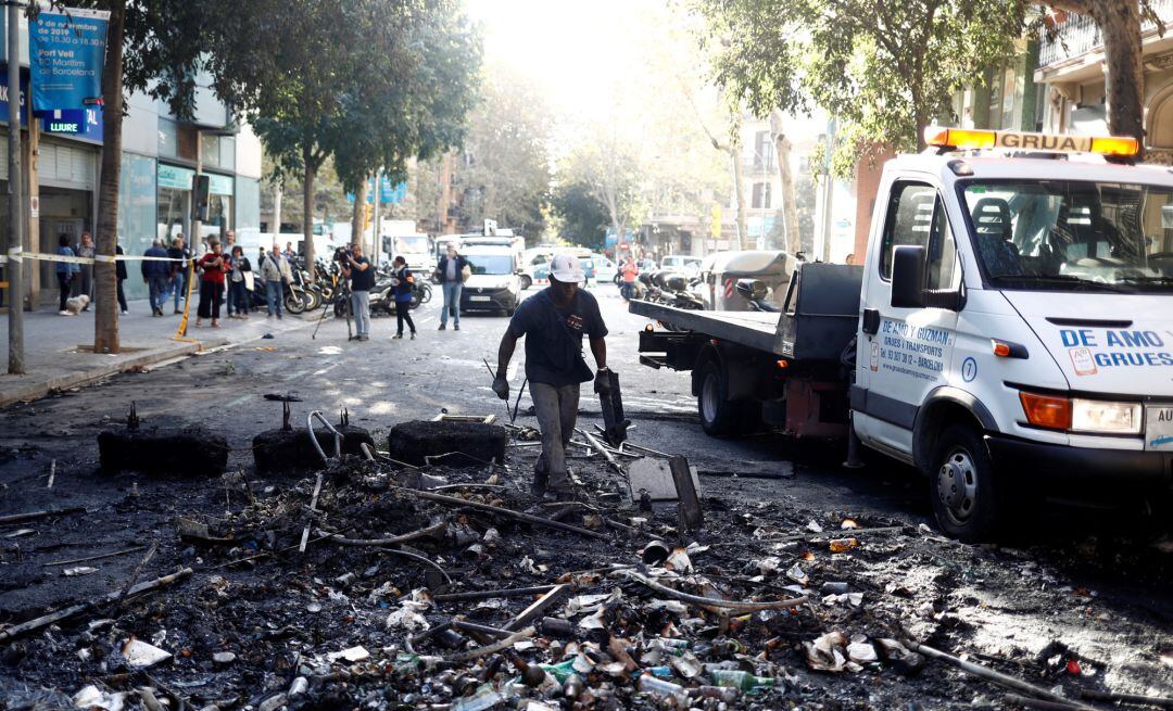 Restos de los altercados violentos en Barcelona. 