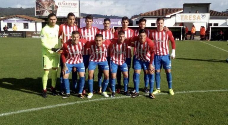 Los jugadores del Sporting B que disputaron el encuentro ante el Lealtad 