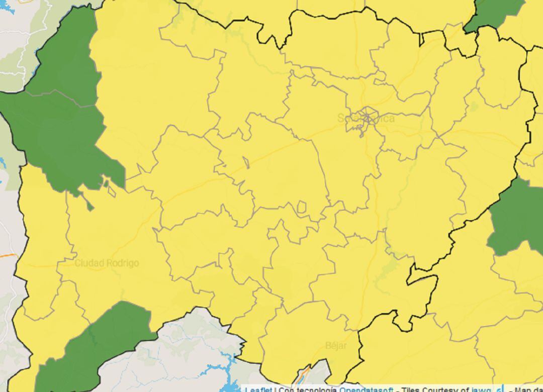 Mapa de la incidencia del coronavirus en Salamanca.