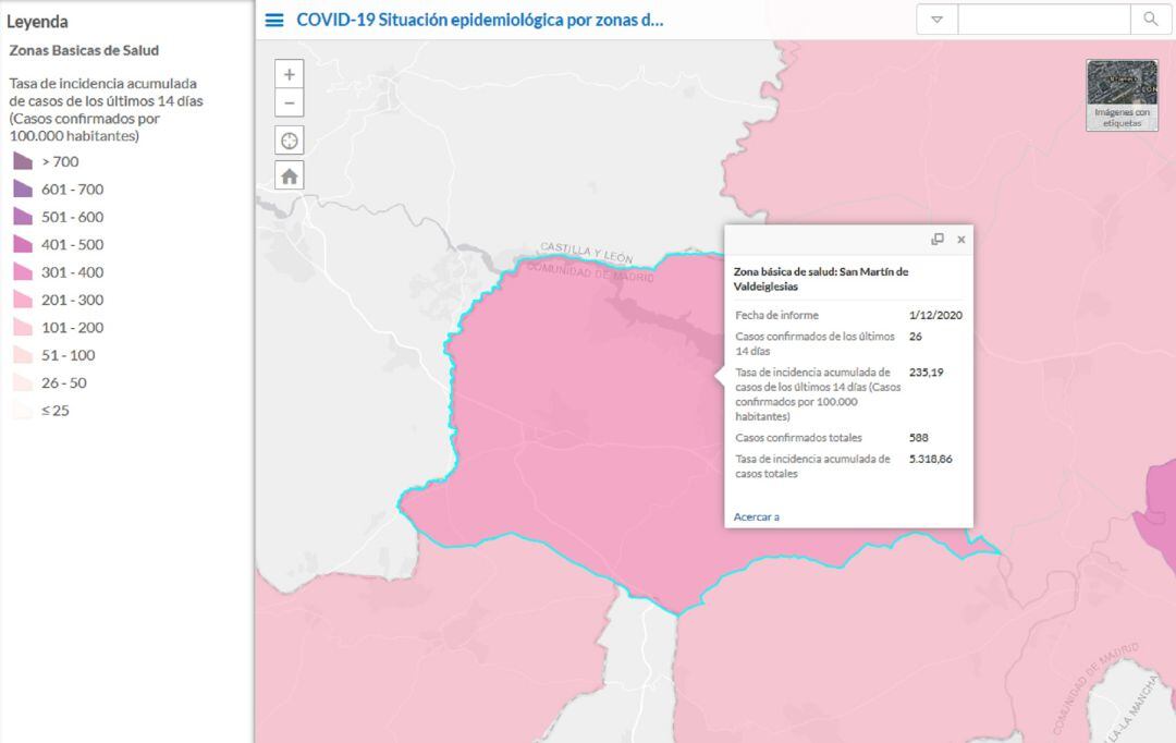 Incidencia acumulada en la ZBS de San Martín de Valdeiglesias a 14 días