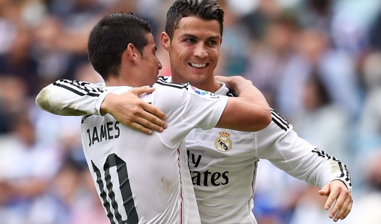 James y Cristiano, en el partido que jugó el Real Madrid en Riazor.