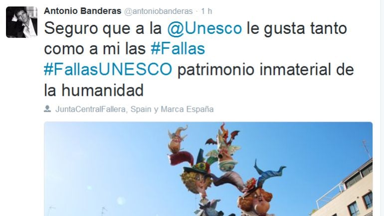 Apoyo de Antonio Banderas a la candidatura de las Fallas como Patrimonio de la Humanidad por la Unesco