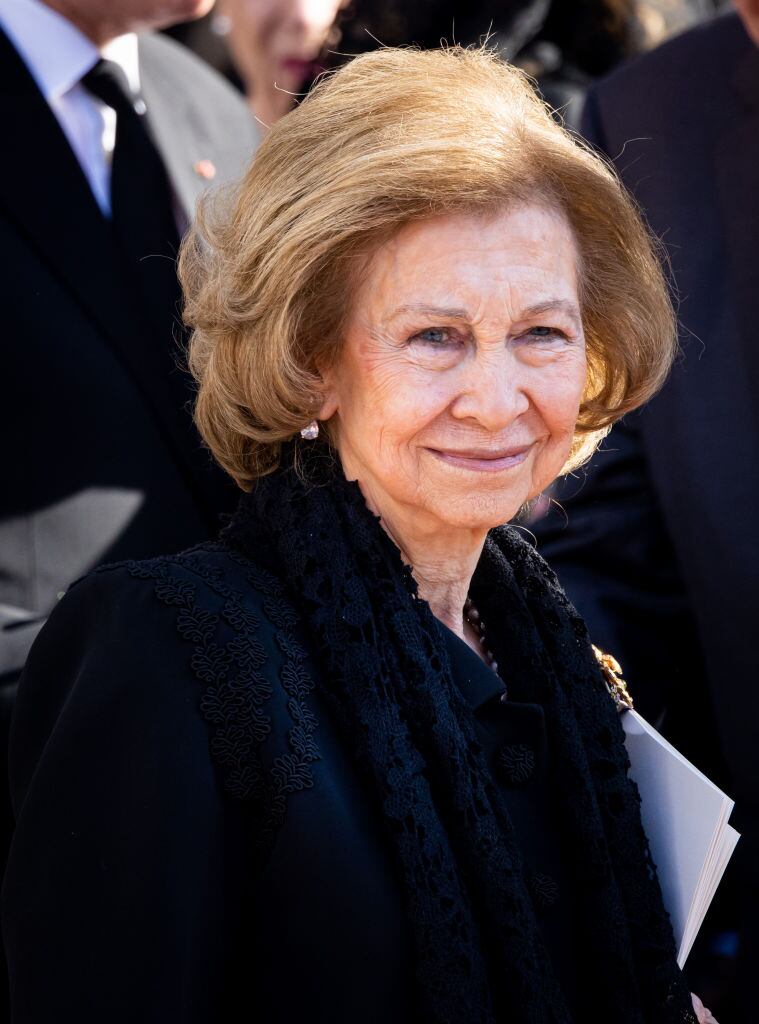 ATHENS, GREECE - JANUARY 16: Queen Sofia of Spain attends the funeral of former King Constantine II of Greece on January 16, 2023 in Athens, Greece. Constantine II, Head of the Royal House of Greece, reigned as the last King of the Hellenes from 6 March 1964 to 1 June 1973, and died in Athens at the age of 82. (Photo by Patrick van Katwijk/Getty Images)