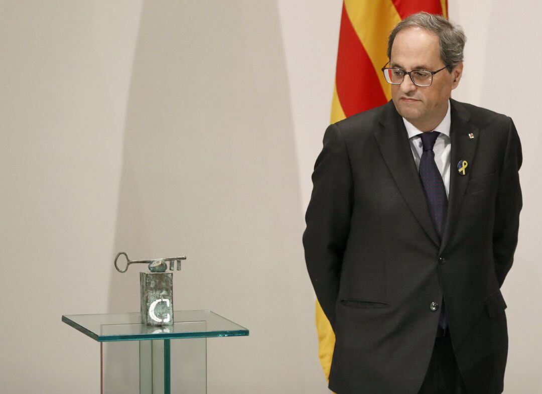 El presidente de la Generalitat, Quim Torra, durante una comparecencia en el Palau