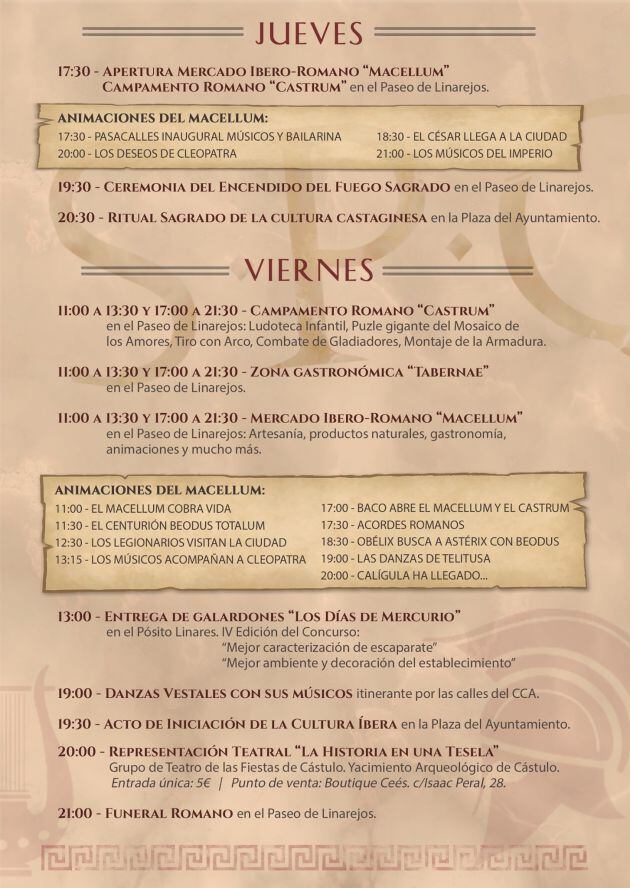 Programación Fiestas Íbero Romanas de Cástulo.