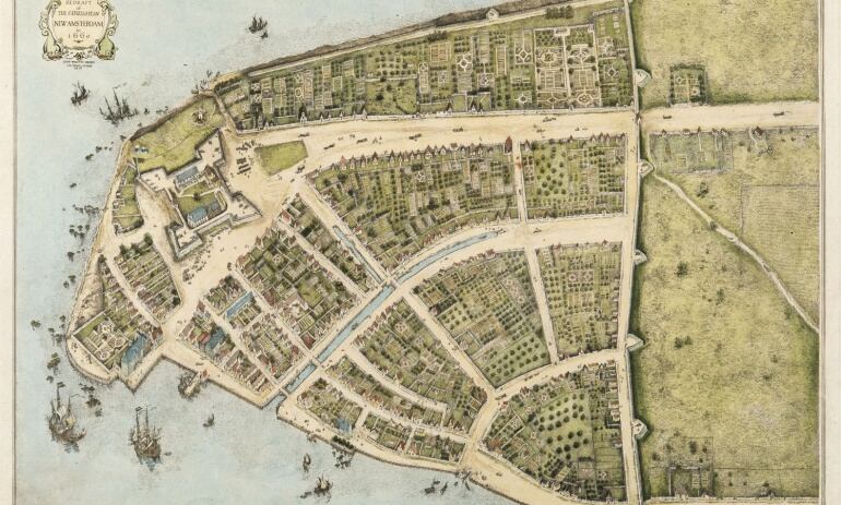 Primer plano de la ciudad de Nueva Amsterdam (1660) conocido como el Plano de Castello.