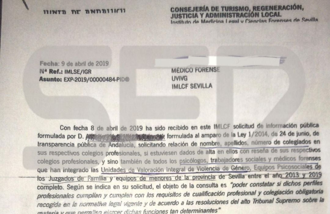 La carta mostrada por Pedro Sánchez en la que los funcionarios que evalúan la violencia de género denuncian identificaciones.