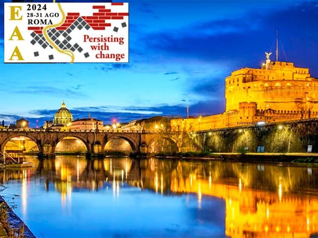 Cartel anunciador de la Reunión Europea de Arqueólogos el próximo mes de agosto en Roma