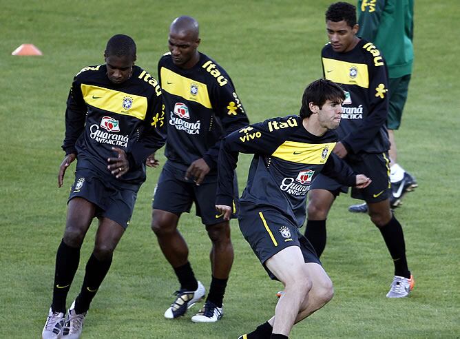 Los jugadores brasileños, en el entrenamiento