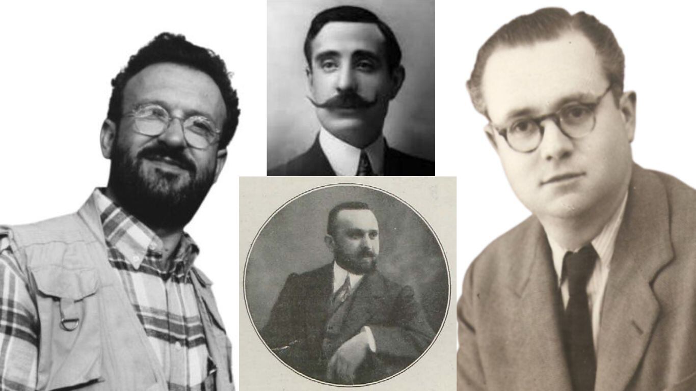 Cuatro personas ilustres reconocidas de Munera. A la izquierda, Emilio Solana Morcillo; a la derecha, Enrique García Solana; en el centro, arriba, Antonio Rosillo; y abajo, Ramón Coderque