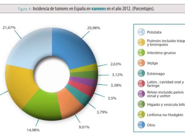 Incidencia de tumores en España en varones (2012)