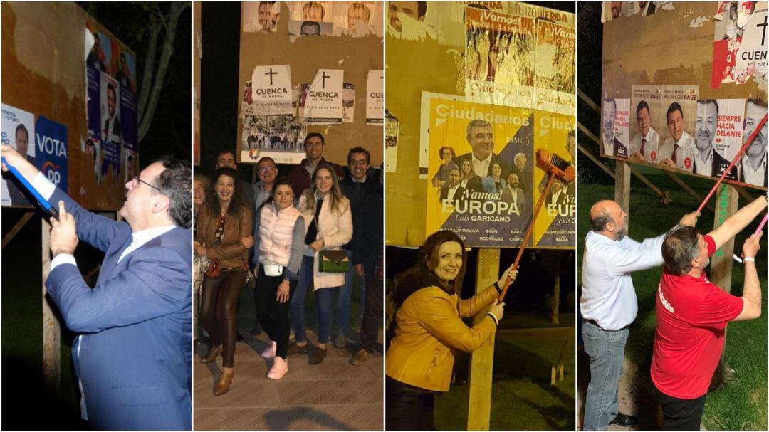 Candidaturas de PP, Cuenca nos une, Ciudadanos y PSOE en la pegada de carteles