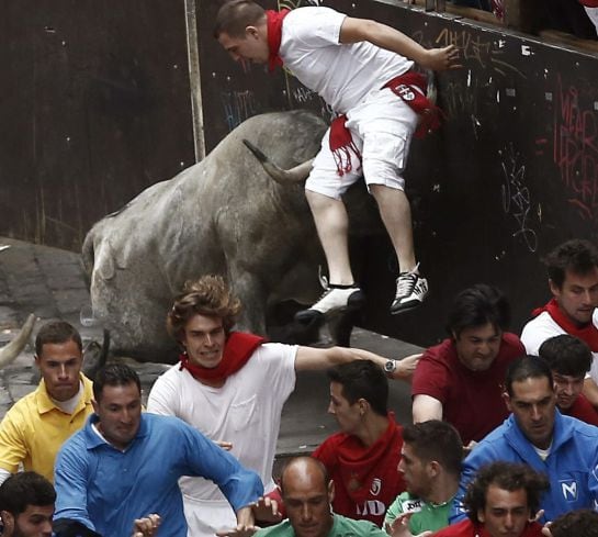 Uno de los corneados de esta mañana en Pamplona