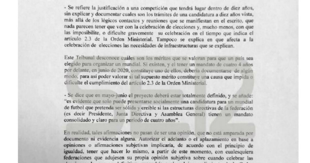 El documento del TAD al que ha tenido acceso la Cadena SER