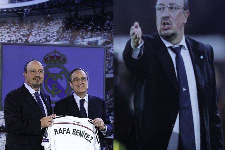 Benítez, junto a Florentino en el Palco de Honor del Bernabéu