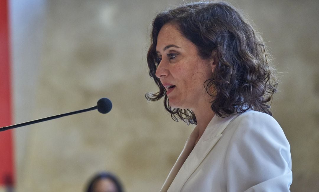 La presidenta de la Comunidad de Madrid, Isabel Díaz Ayuso, se dirige a los medios después de que el ‘Paisaje de la Luz’ haya logrado ser inscrito como Patrimonio Mundial por la Unesco.