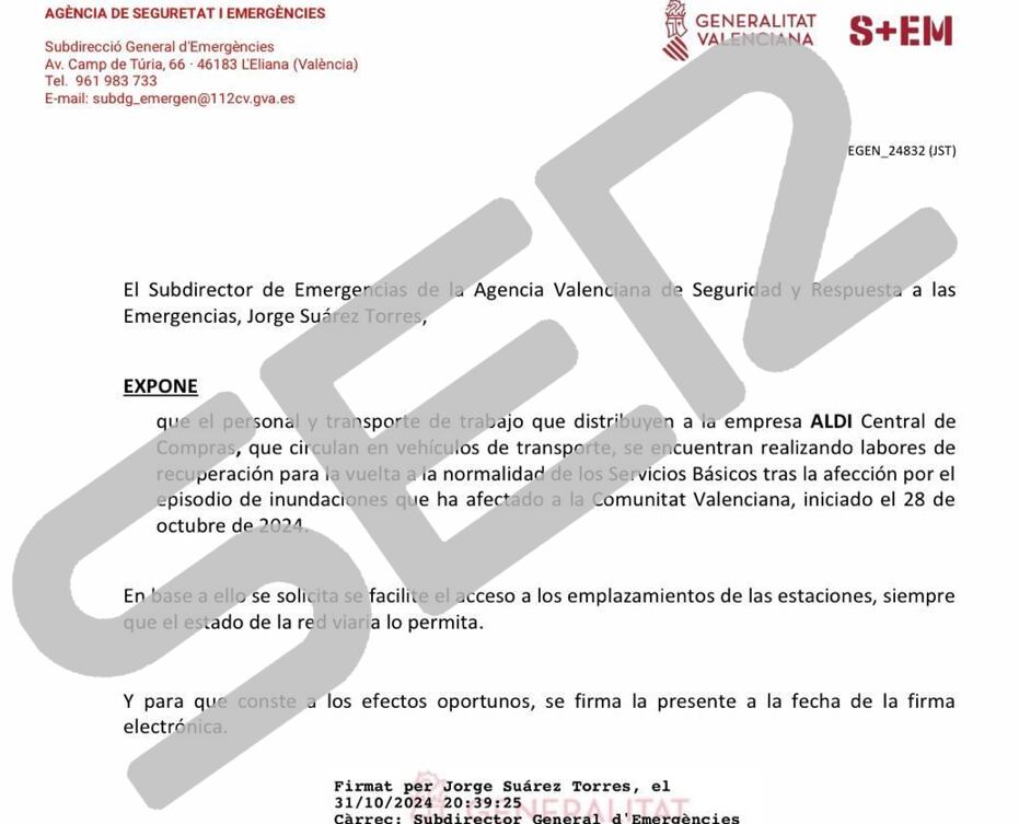 Mazón echa un pulso a Sánchez con los trabajadores de supermercados como rehenes: la Generalitat expide salvoconductos para trabajar pese a las alertas