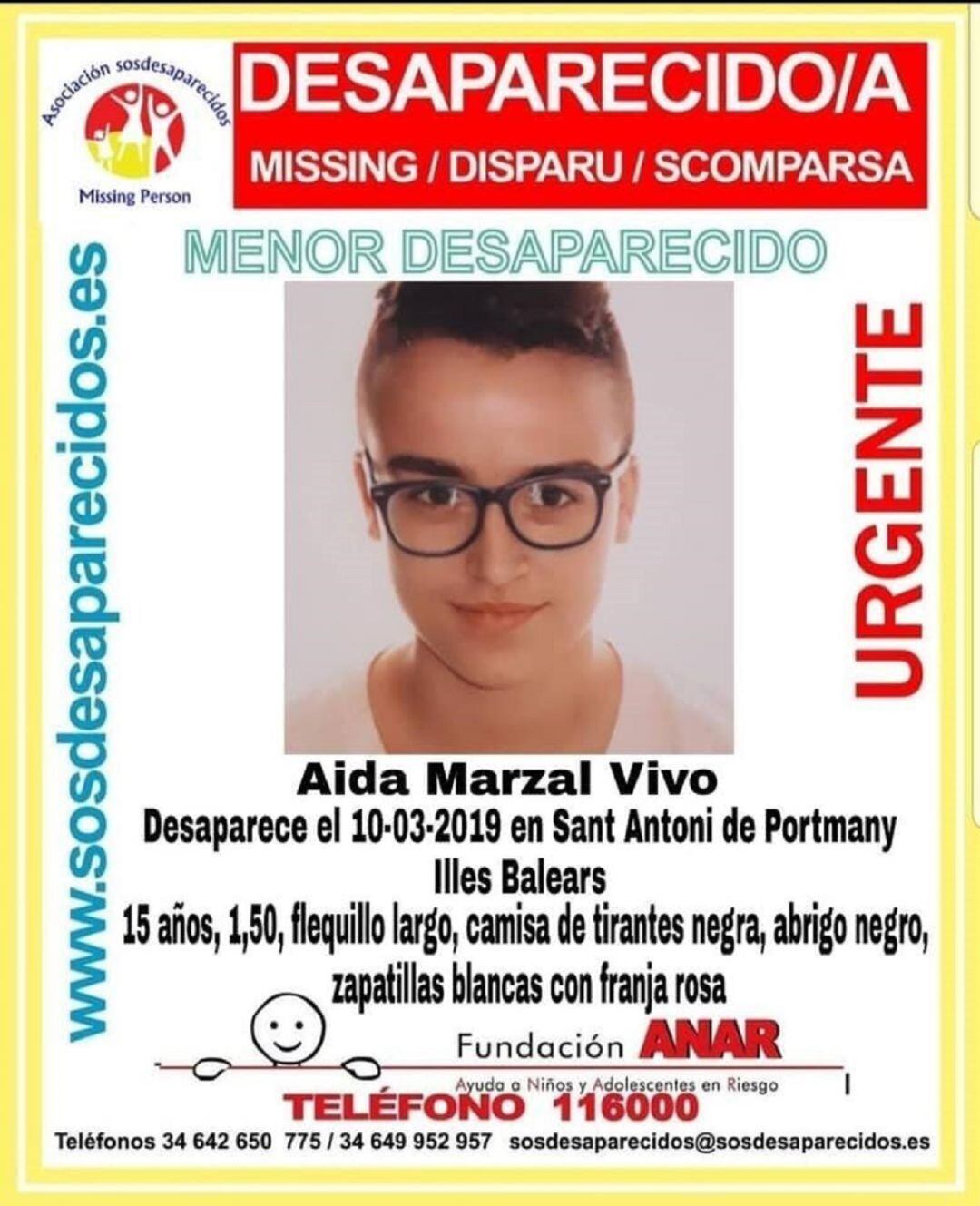 Imagen del cartel difundido con la foto de la joven