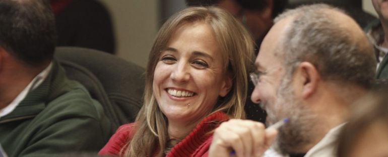 La candidata de IU a la presidencia de Madrid, Tania Sánchez, durante la reunión extraordinaria de la Presidencia Federal de IU para analizar qué medidas podrían tomarse ante la grave crisis interna de la federación madrileña