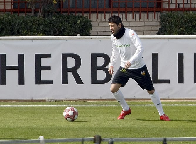 Villa, durante un entrenamiento