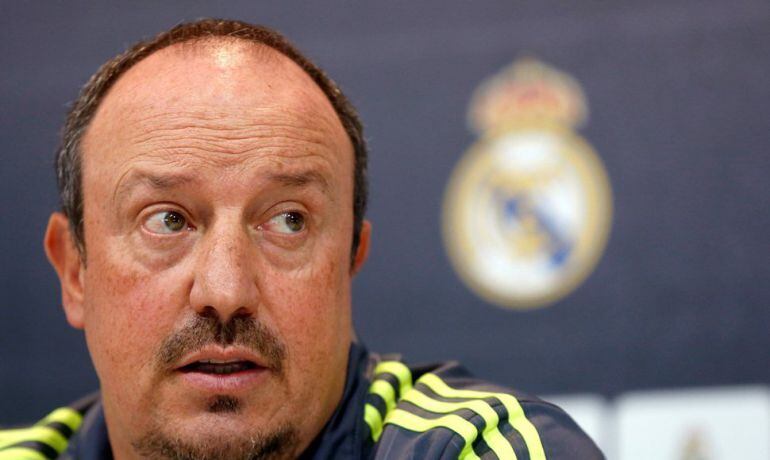 Benítez, en una rueda de prensa durante su época como jugador del Real Madrid