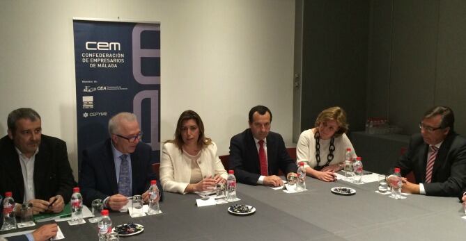 Susana Díaz en la reunión mantenida este lunes  en Málaga con representantes de los empresarios andaluces