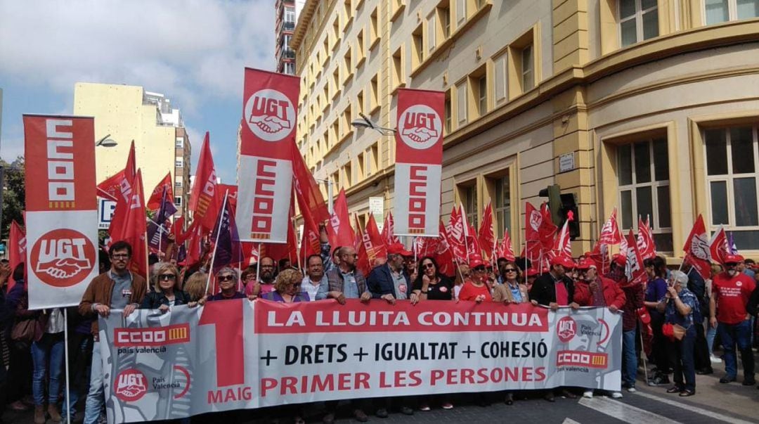 Cabecera de la manifestación en Castellón del 1 de mayo del 2019