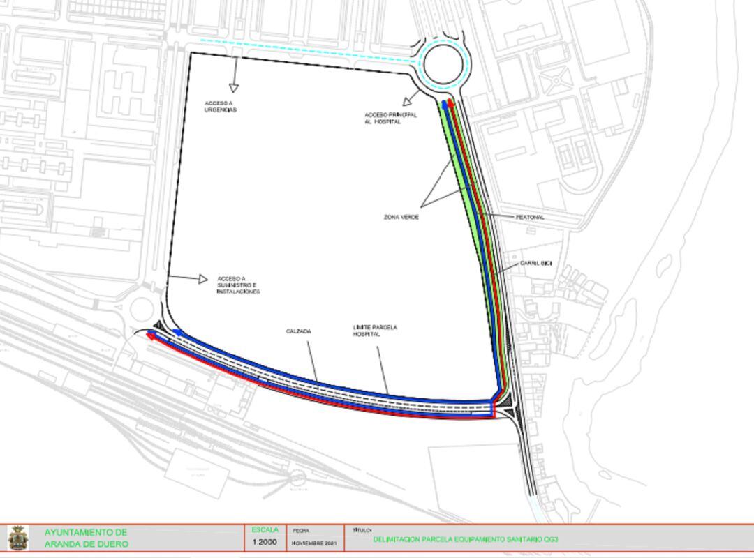 Plano incluido en los pliegos de licitación para redactar el proyecto de rotonda y urbanización de dos viales de acceso al nuevo hospital