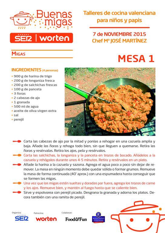 Migas, primer plato del taller de cocina valenciana Buenas Migas SER