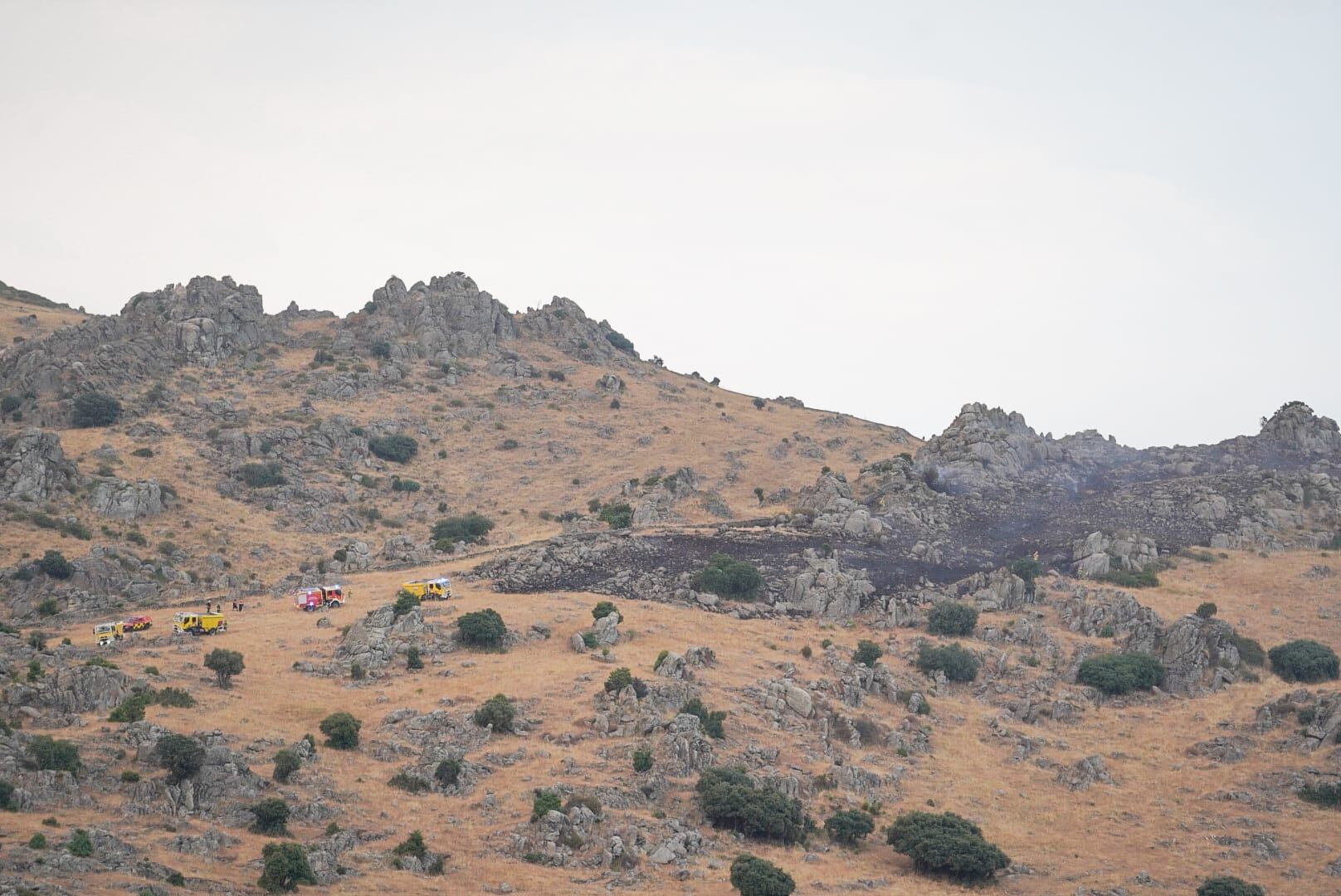 Bomberos y brigadas forestales extinguen un incendio de pasto en EL Cerro de San Pedro de Colmenar Viejo