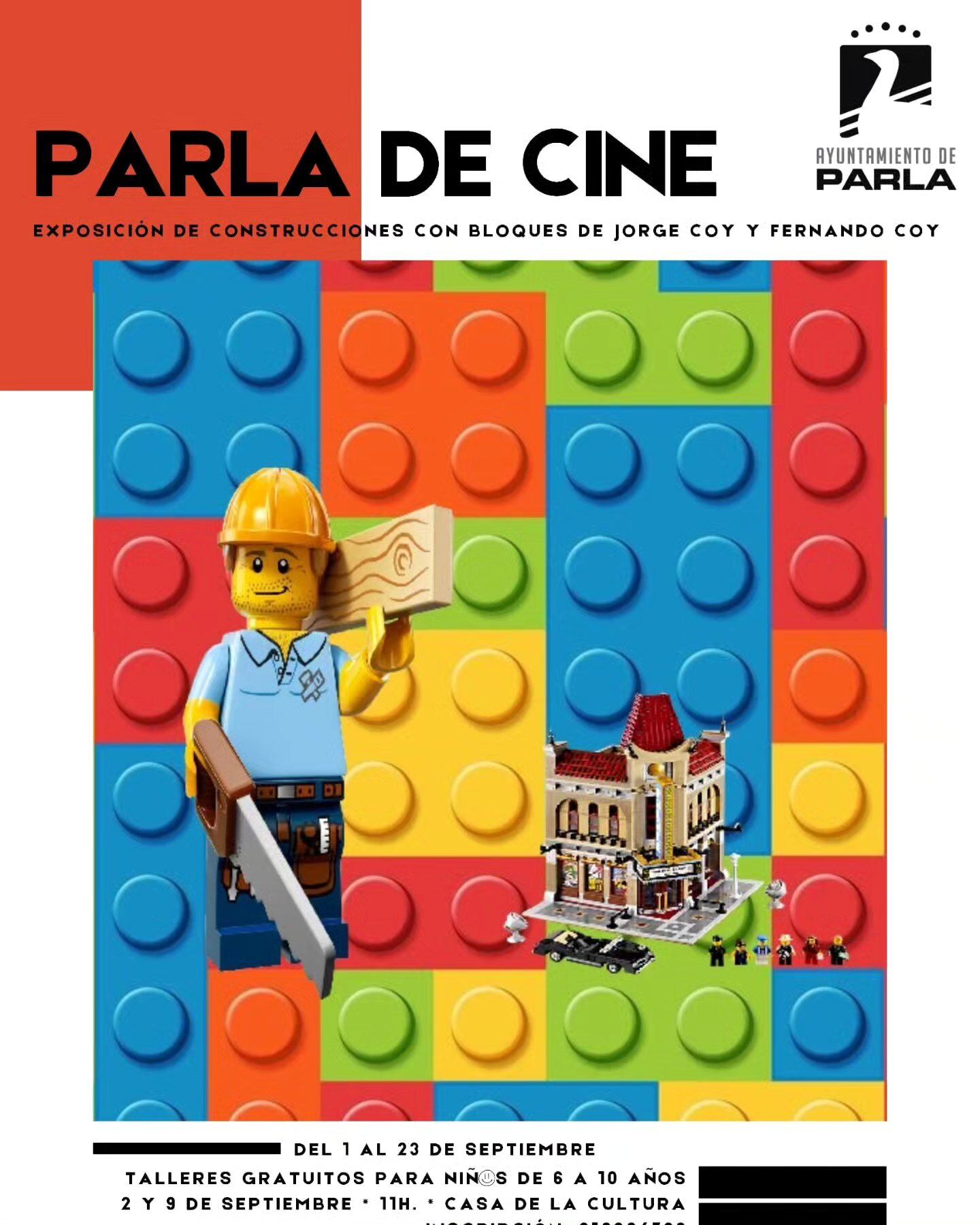 Cartel de la exposición de construcción &#039;Parla de cine&#039;