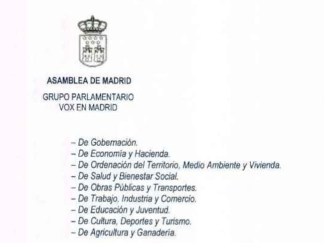 Detalla de la ocho consejerías como máximo que propone Vox por Ley