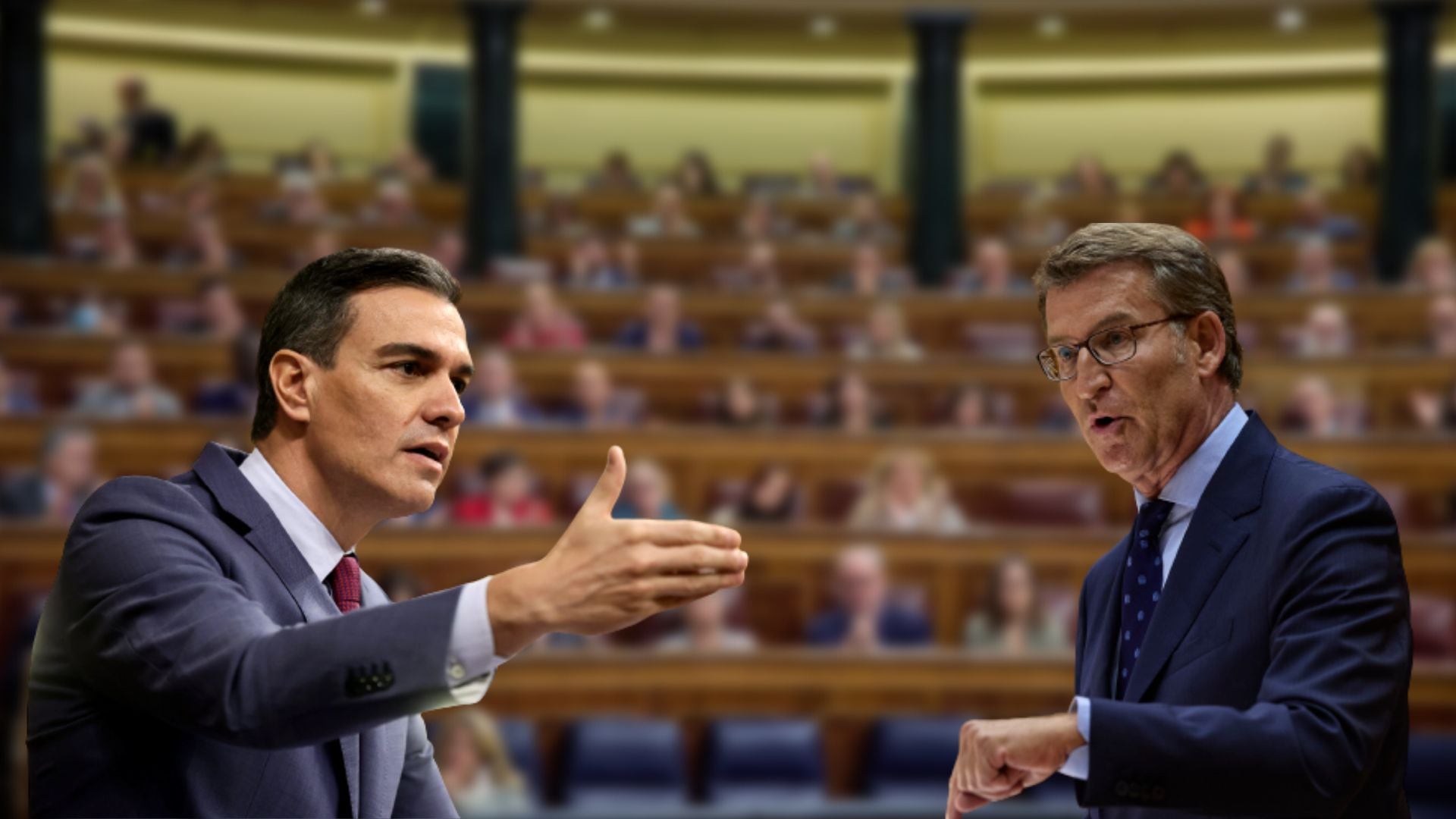 El presidente del Gobierno, Pedro Sánchez, y el líder del PP, Alberto Núñez Feijóo. Fotomontaje.