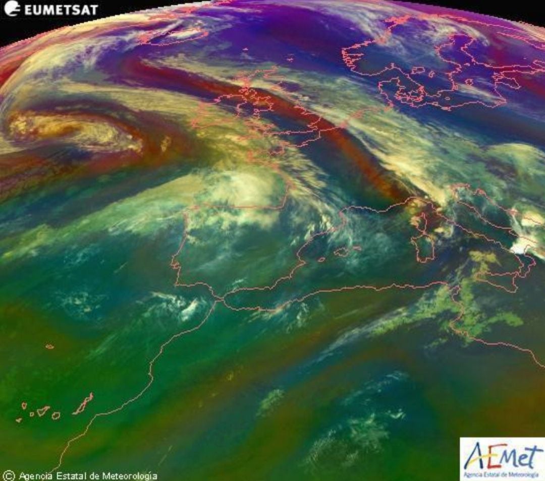 Imagen del satélite Eumetsat de las masas de aire para este lunes, primer día del otoño. 