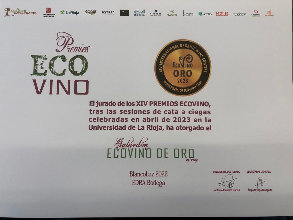 Ecovino de oro para BlancoLuz 2022 de Edra Bodega