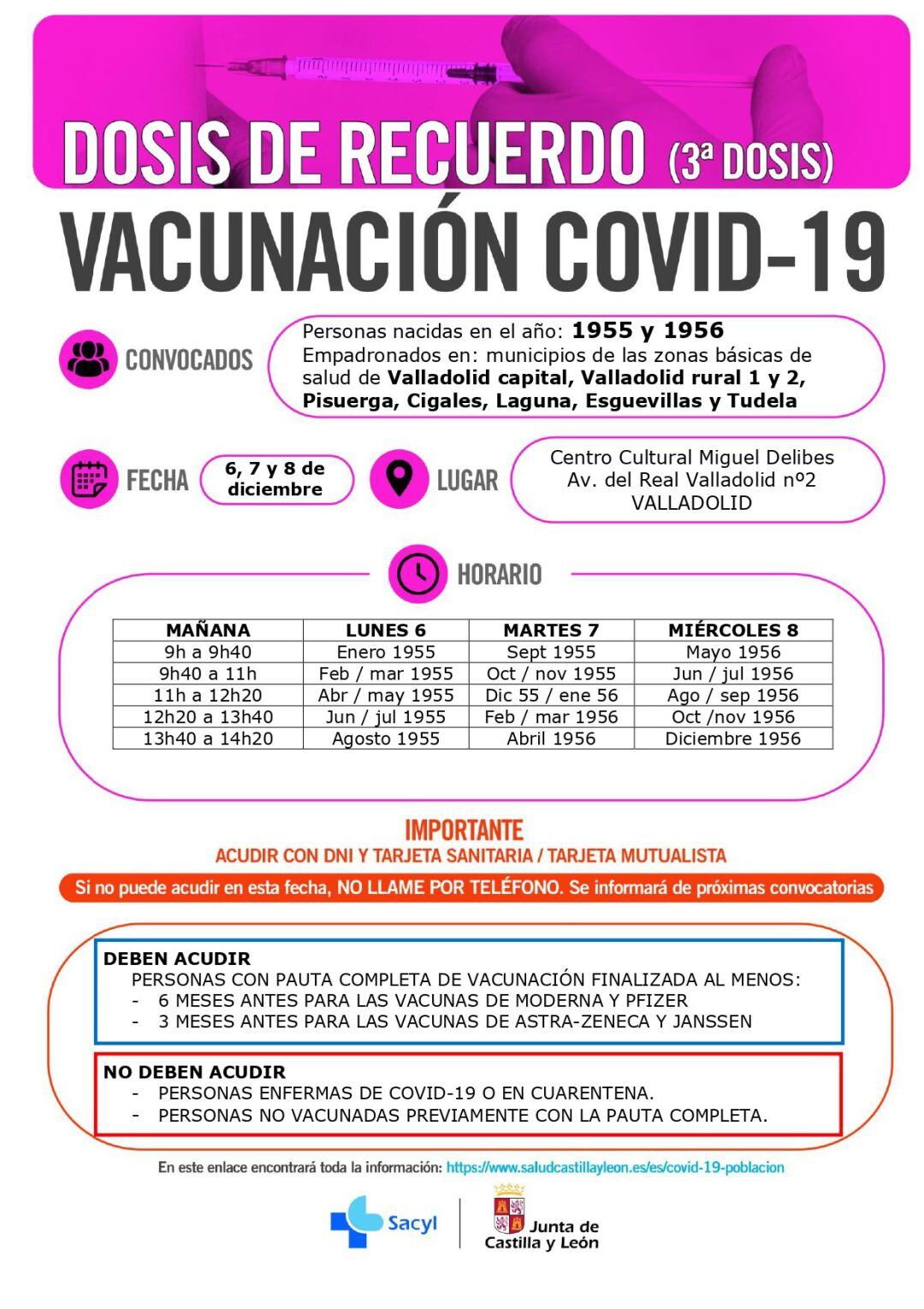 Llamamientos para la tercera dosis a los nacidos el 55 y 56