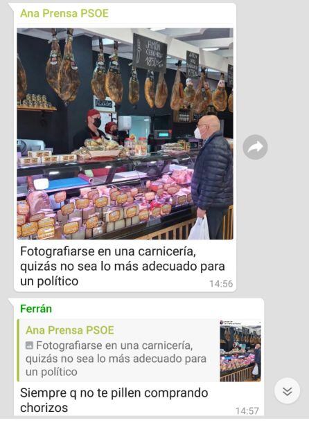 Captura de pantalla de uno de los grupos paralelos del Grupo Municipal Socialista en el que se criticaba al alcalde