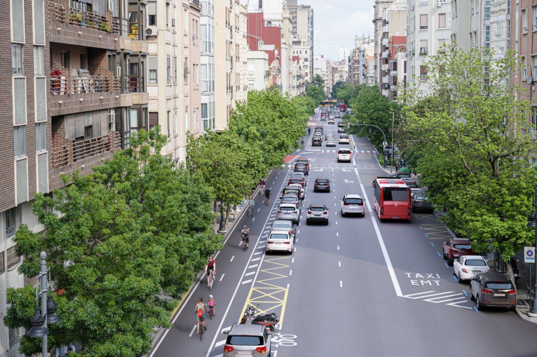 Simulación del futuro carril bici. 