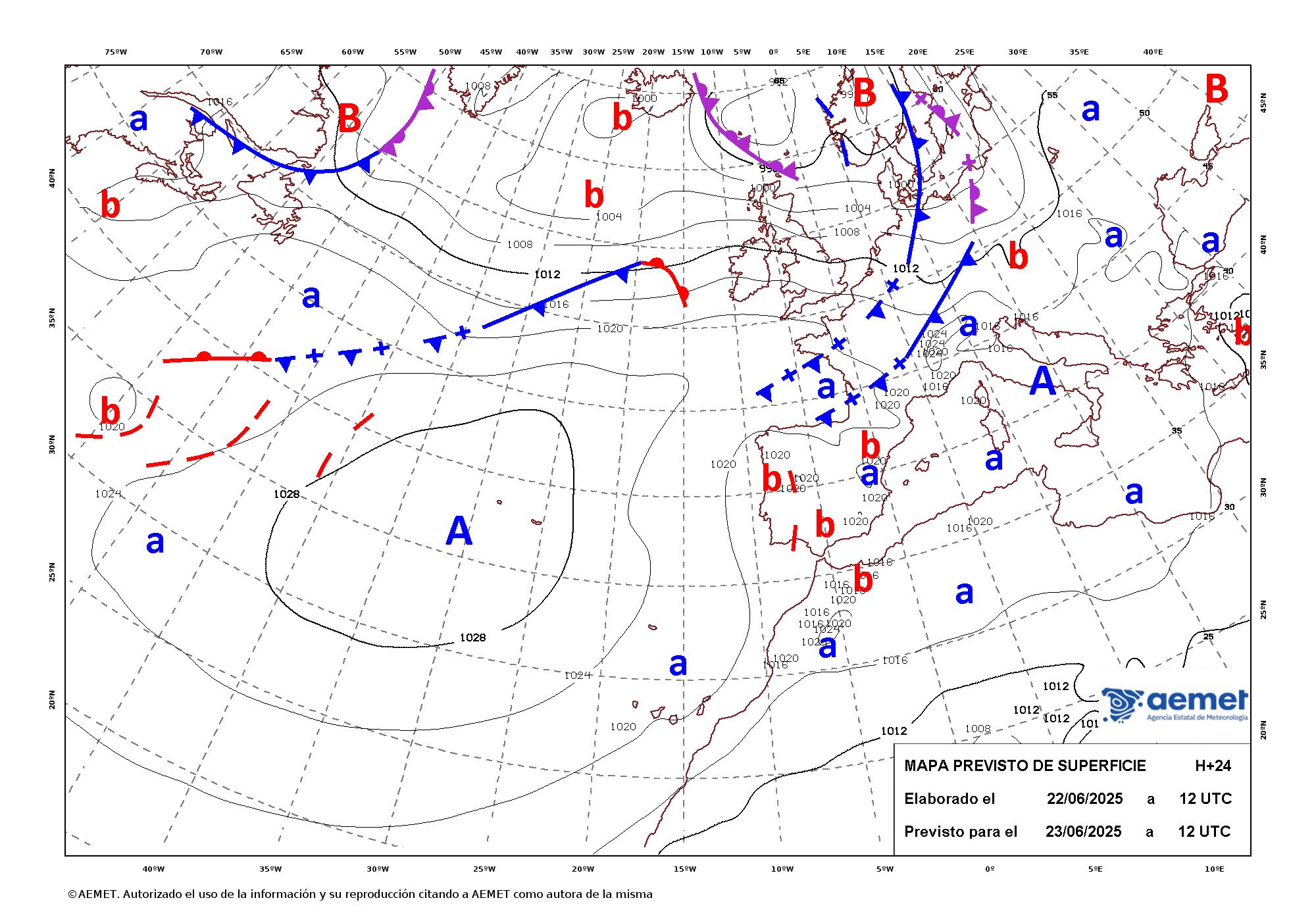 Mapa de isobaras elaborado por la AEMET para este lunes.