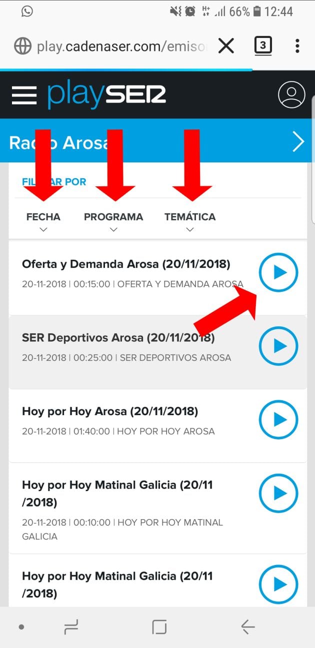 Aquí podes escoitar os audios, ou buscar o que desexes con filtro de data, temática ou tipo de programa