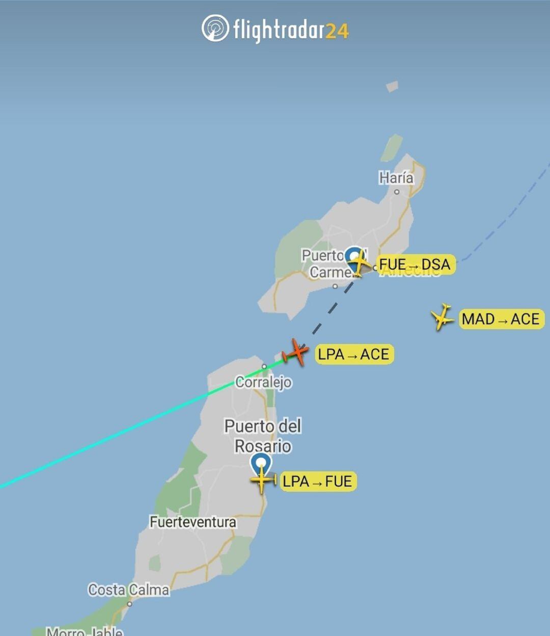 Recorrido del avión al que se apuntó con el laser.