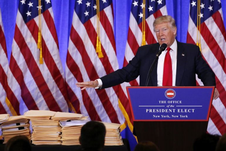 El presidente electo de EEUU Donald Trump durante la rueda de prensa. 