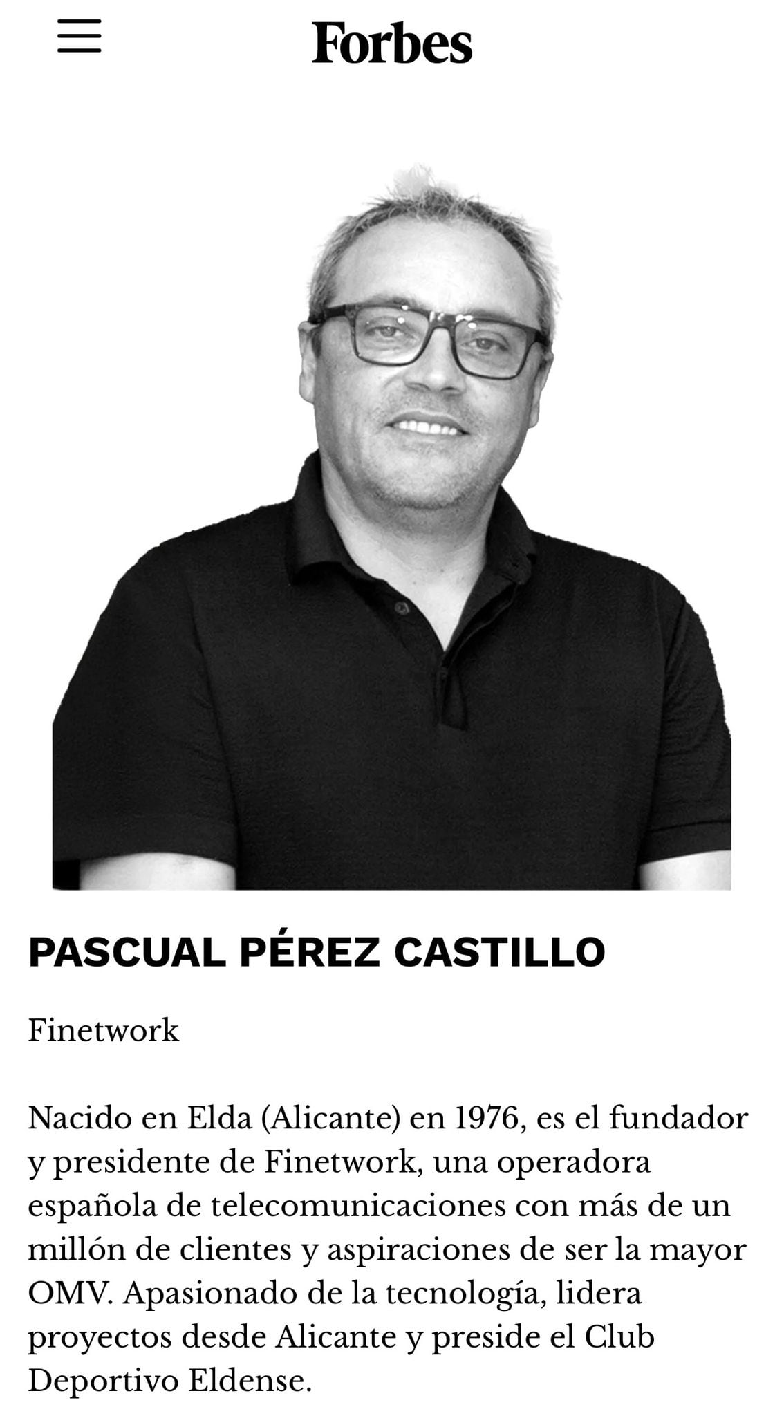 El presidente del Eldense, Pascual Pérez Castillo, en la lista Forbes