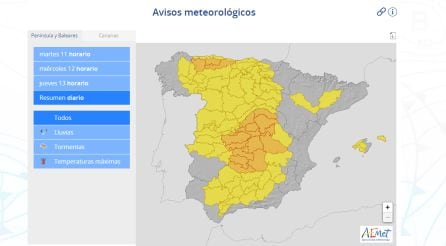 Mapa de avisos la AEMET para hoy